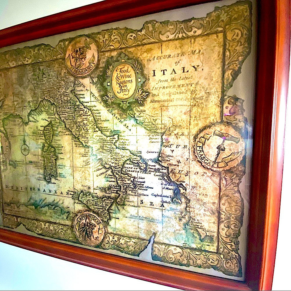 Vintage framed map of Italy.